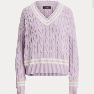 Ralph Lauren Lavender V-Neck Cable Knit Sweater